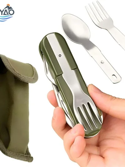7 in 1 Stainless Steel Folding Portable Camping Cutlery with Storage bag
