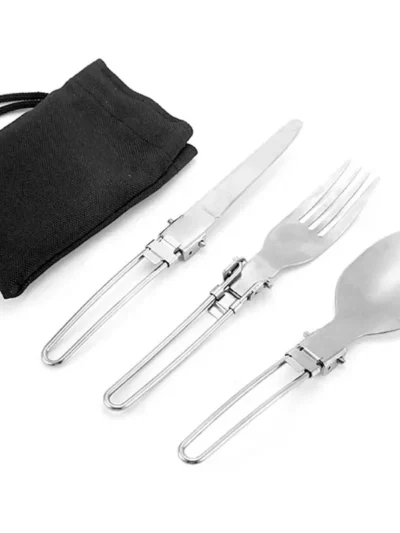 Camping Fork Spoon Outdoor Tableware Foldable Ultralight Stainless Steel Set of Dishes for Camping Outdoor Cooking Tableware