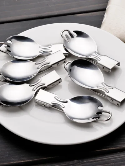 Stainless steel folding utensils. Perfect for outdoor activities.