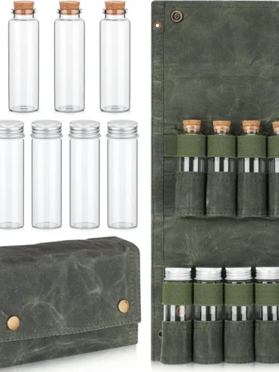 Spice Bag with 9 Spice/Sauce Jars, Canvas Seasoning Storage Bag Organizer