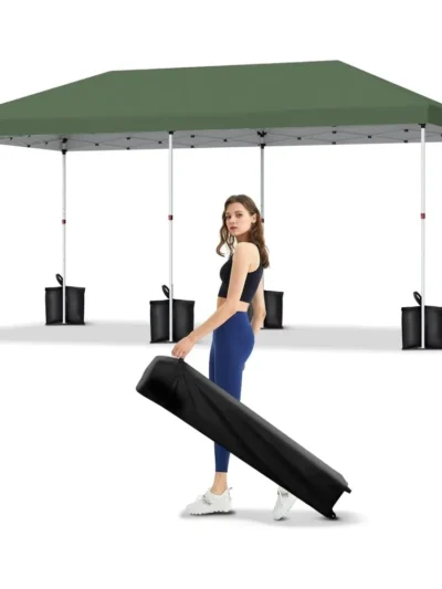 10x20 Pop Up Canopy - Easy Up Camping Tent with One Roller Bag, 3 Adjustable Heights, 4 Weight Bags