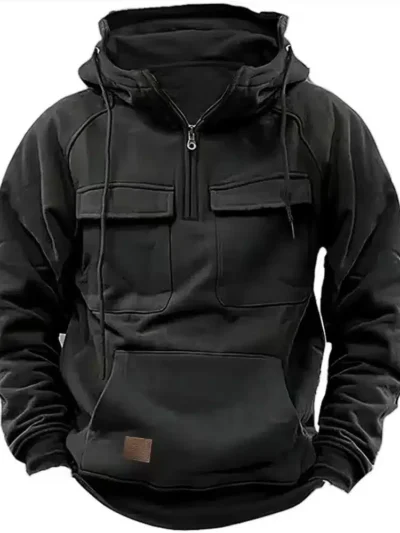 Gifts Men'S Hoodie Solid Color Hoodie Multi Pocket Sweater